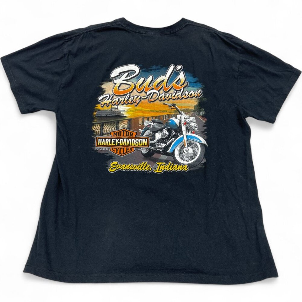 Harley Davidson Bud's Indiana Dealer Motorcycle Biker T-Shirt Men's XL
